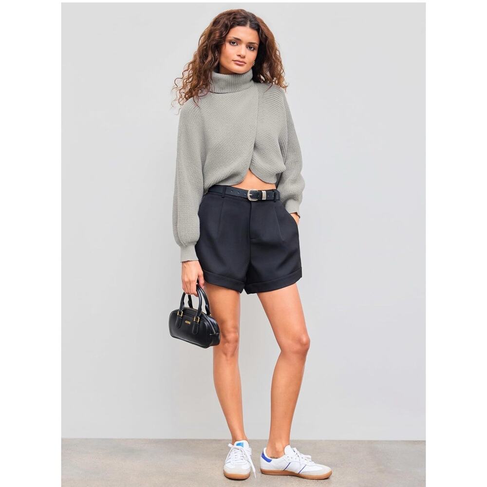 Cider Gray Sweeter Women Size L Turtleneck Lg Sleeves Basic High Neck Knitted
